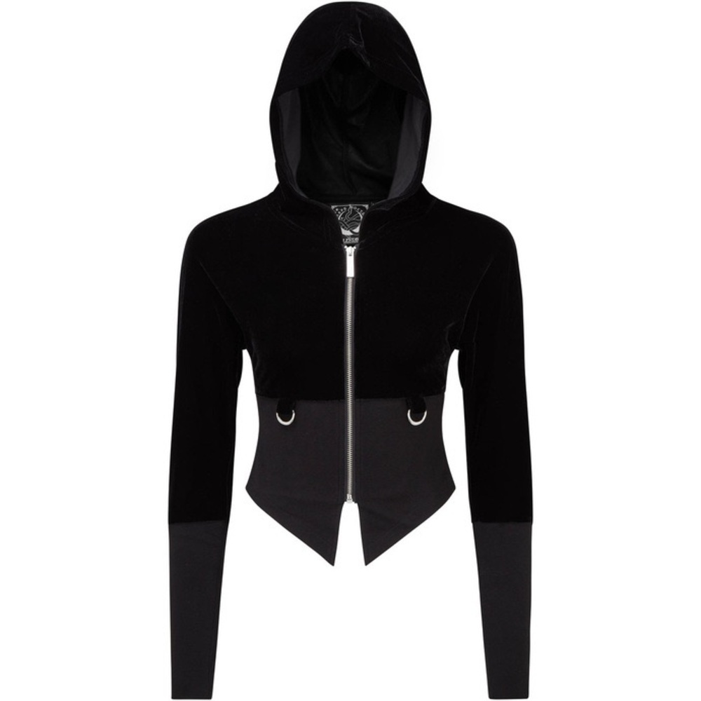Killstar Midnight Black Velvet Zip-Up Shadow Shift Hoodie XL Carpe Noctem